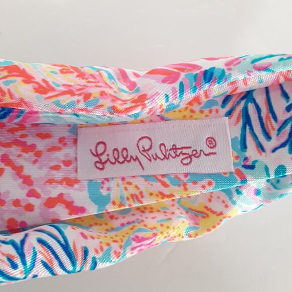 Lilly Pulitzer Satin Knotted Headband 3” Wide Splashdance Multi Chunky Hair Band - Picture 6 of 7